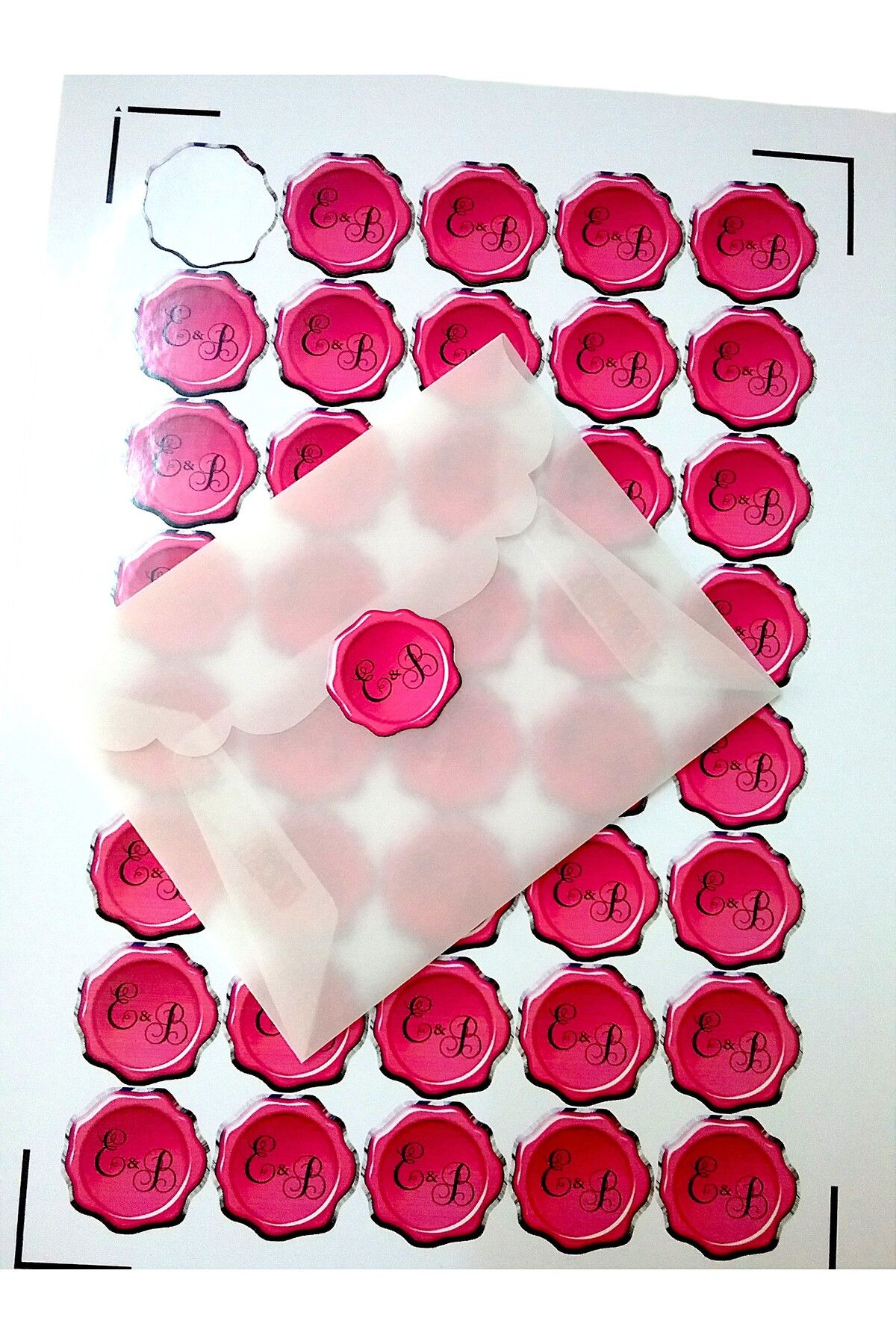 Armada 40 Adet İsme Özel 3D Efektli Balmumu Mühür Wax Seal Görünümlü Etiket Sticker (3cm) Pembe