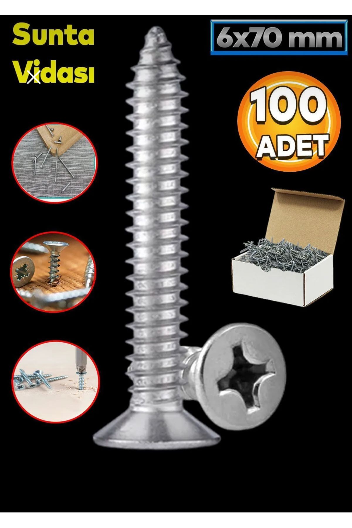 Std 6x70 mm Ahşap Sunta Vidası (100 Adet)