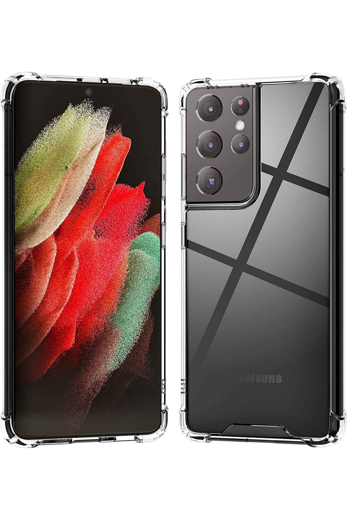 Ehr. Samsung Galaxy S21 Ultra Uyumlu Darbe Önleyici Sararmaya Dayanıklı Airbag Korumalı Ultra Slim TPU Şe