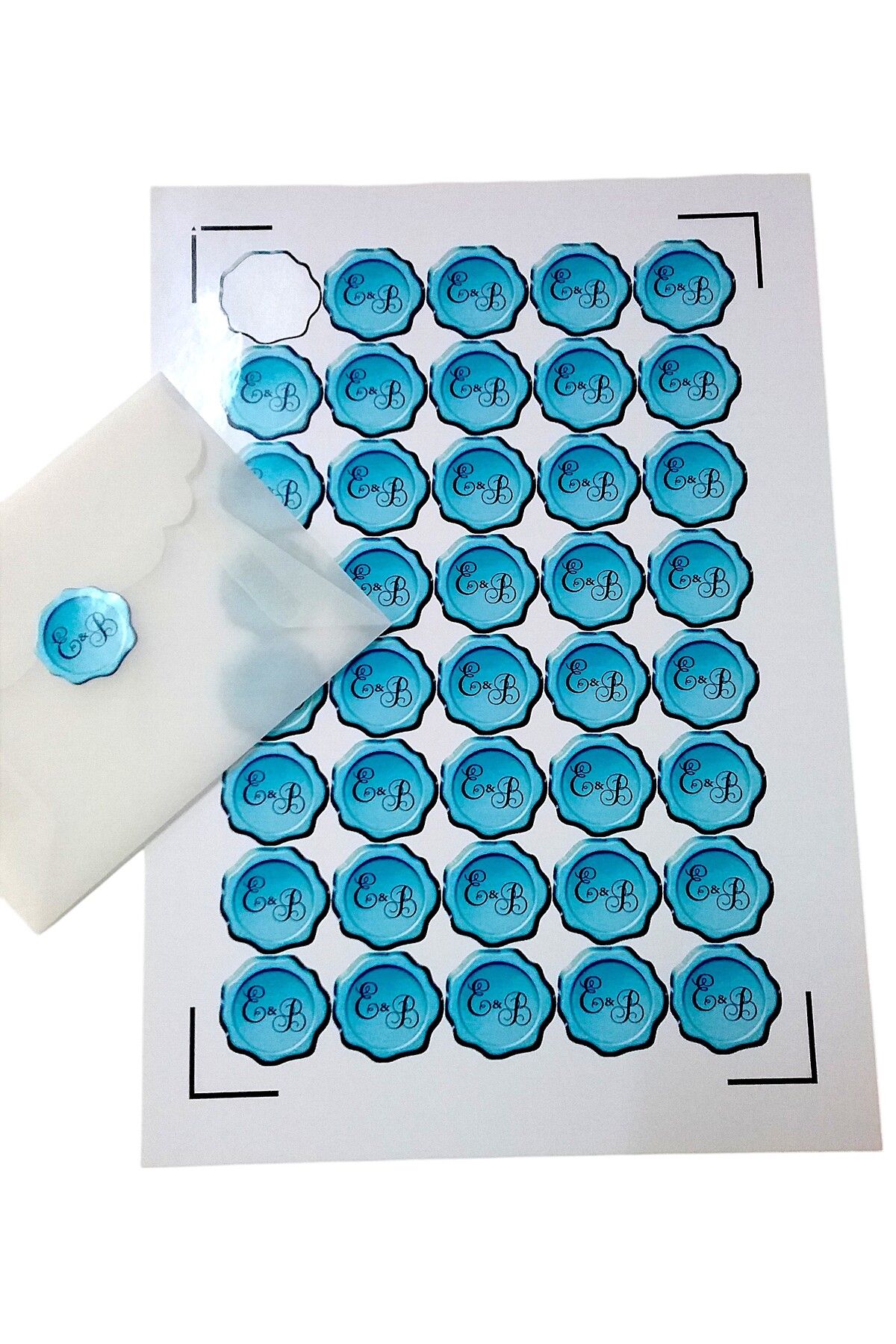 Armada 40 Adet İsme Özel 3D Efektli Balmumu Mühür Wax Seal Görünümlü Etiket Sticker (3cm) Mavi