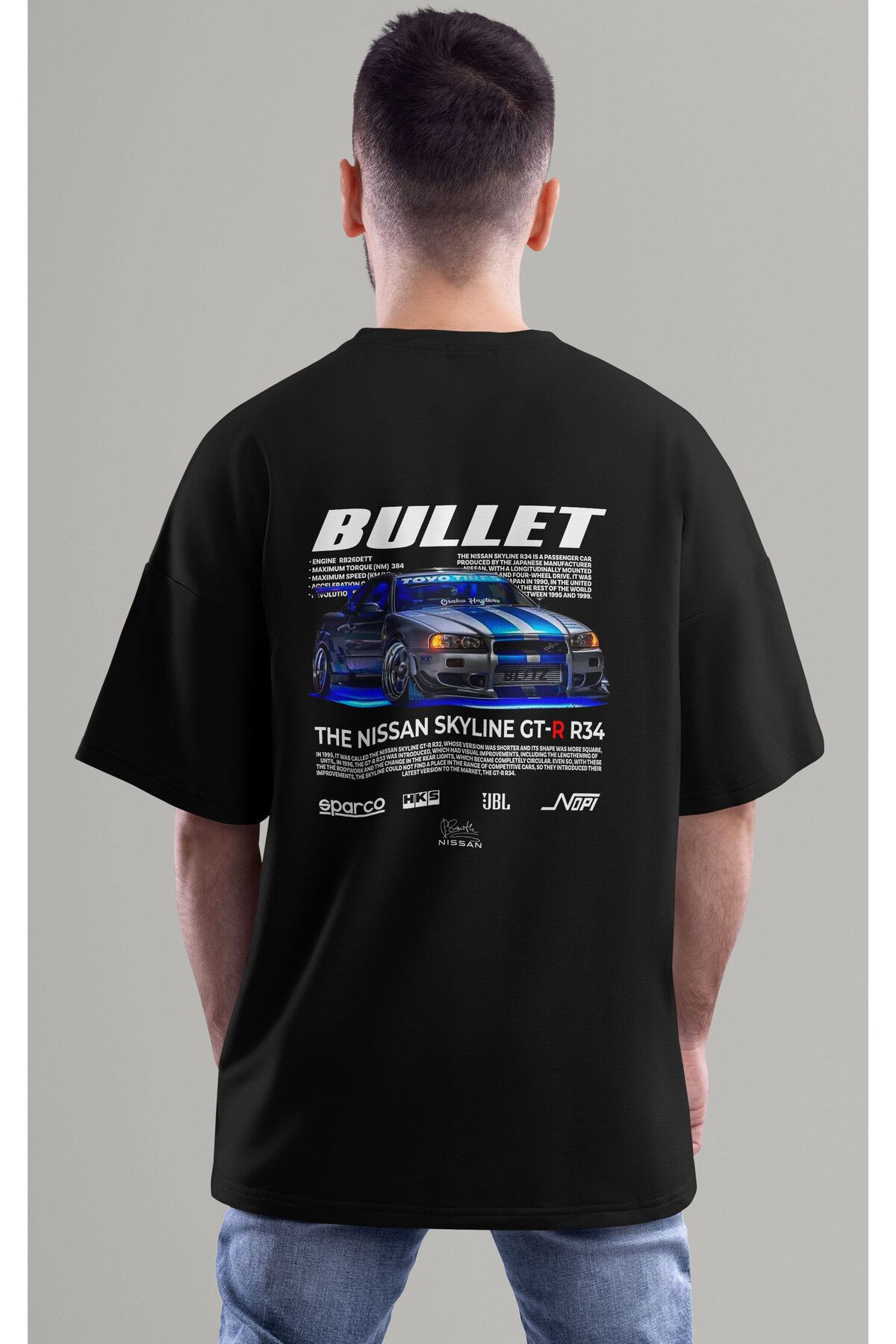 ELFAMİ Unisex Erkek/Kadın BULLET Renkli Özel Baskılı Oversize Pamuklu Bisiklet Yaka T-Shirt Tişört