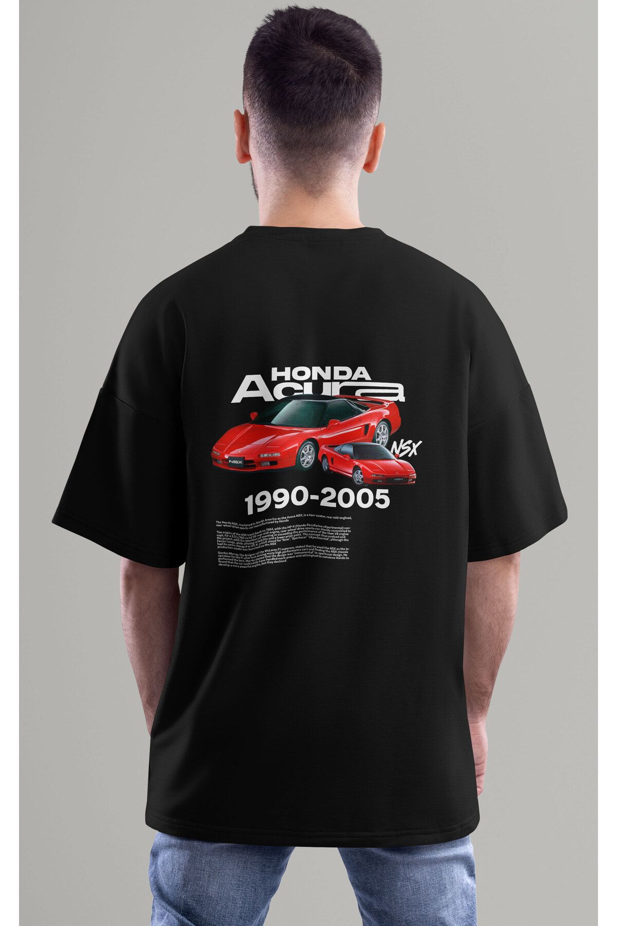 ELFAMİ Unisex Erkek/Kadın HONDA ACURA NSX Renkli Özel Baskılı Oversize Pamuklu Bisiklet Yaka T-Shirt Tişört