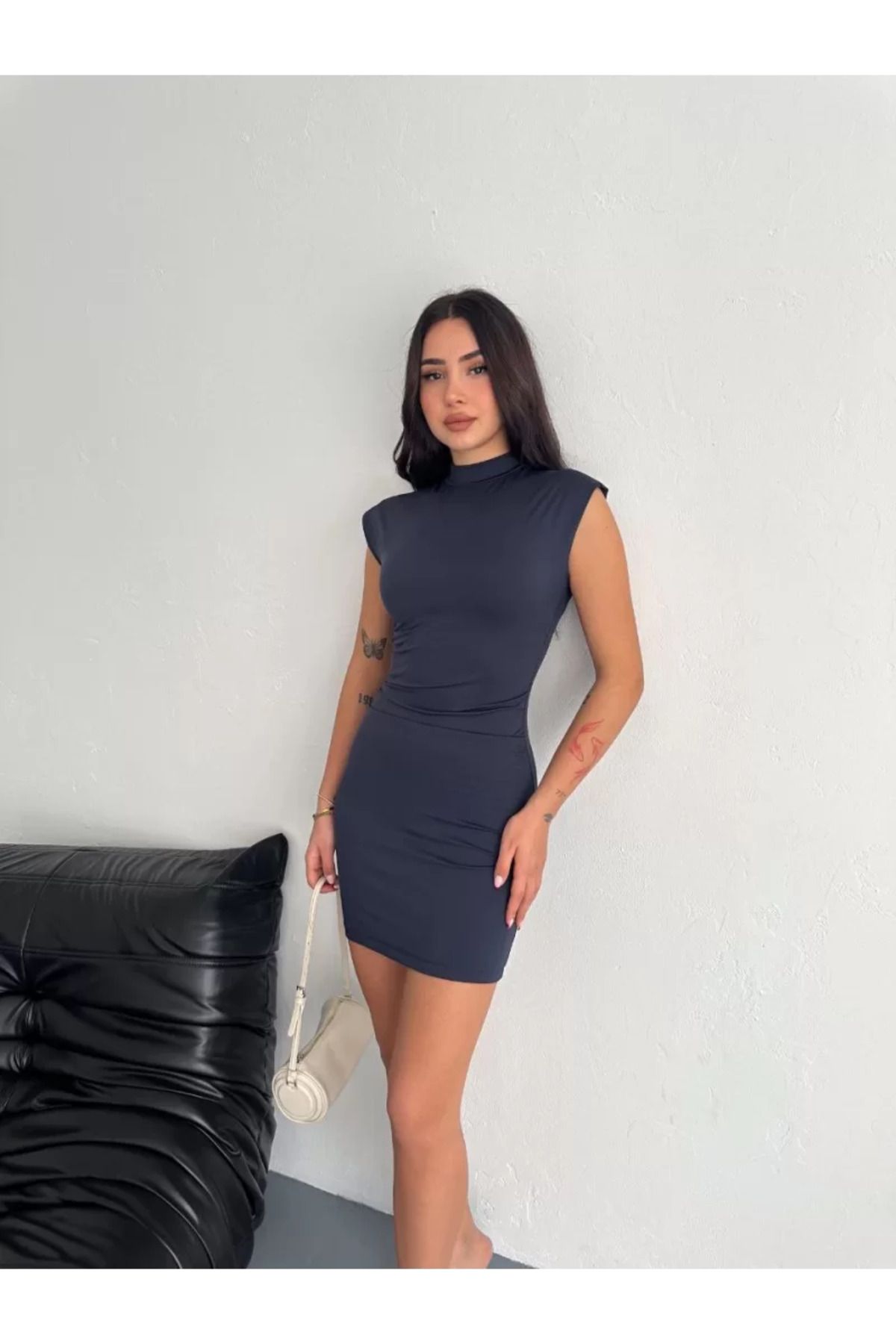 ruum fashions Yarım Boğazlı Kolsuz Mini Boy Elbise