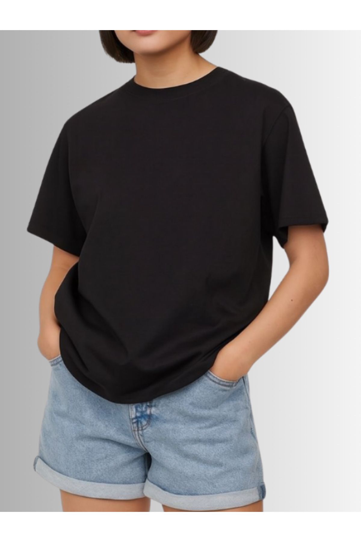 Dearens Siyah Relaxed Fit Tişört – Basic Rahat Kalıp %100 Pamuk