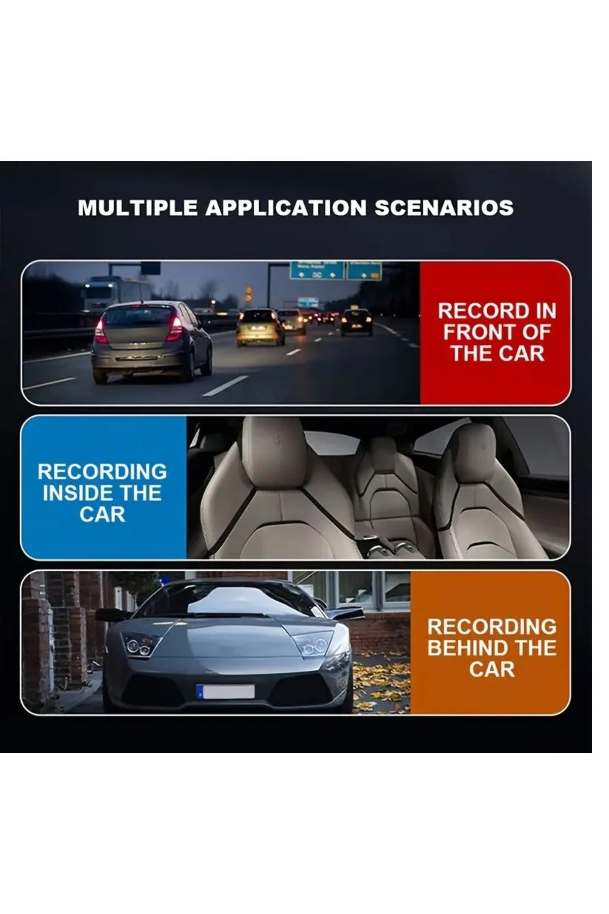 Baideluo-Full HD1080P Car Dash Camera,Night Vision,Front,R&In View,Recording&Real Time Display with Mount 7