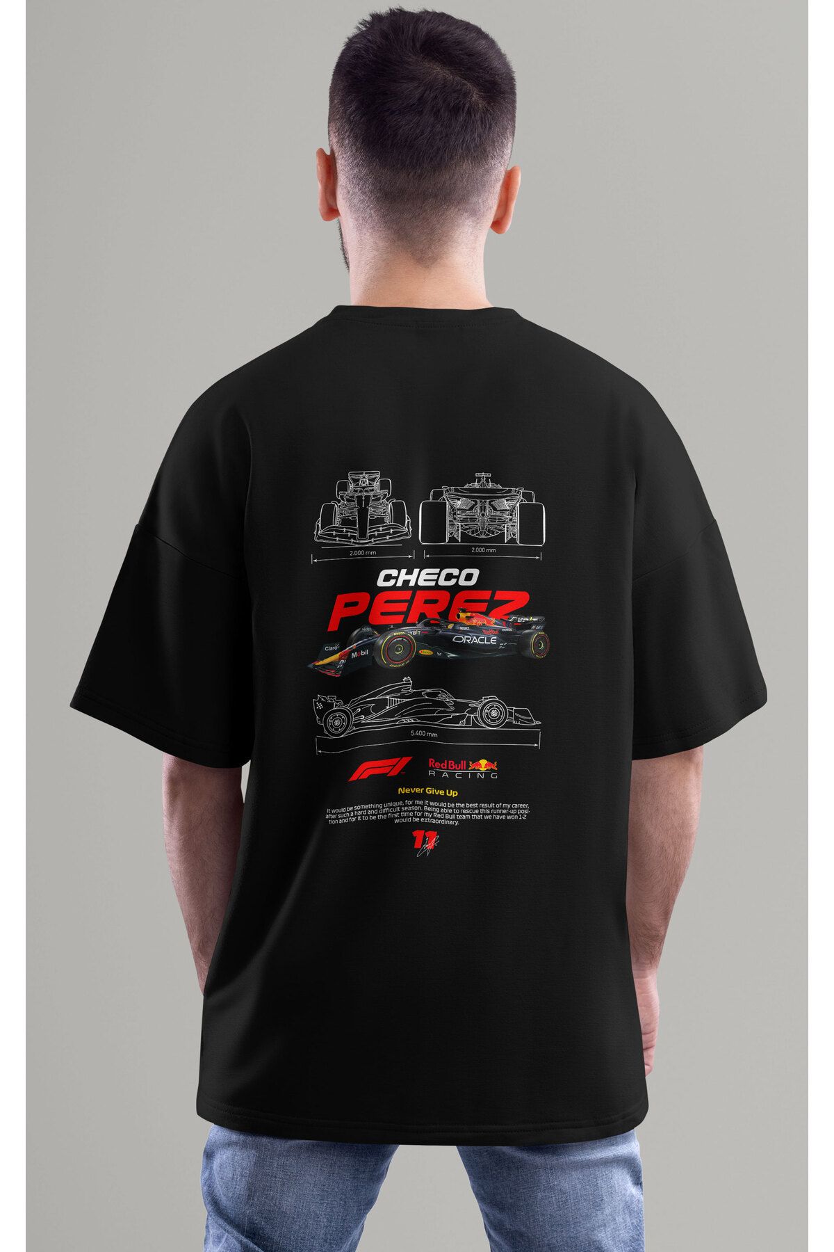 ELFAMİ Unisex Erkek/Kadın CHECO PEREZ Renkli Özel Baskılı Oversize Pamuklu Bisiklet Yaka T-Shirt Tişört