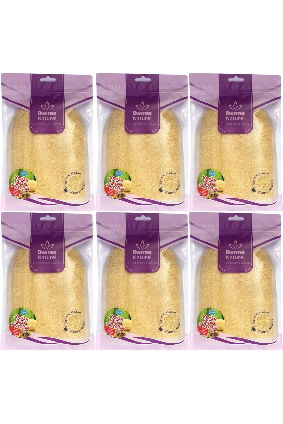 Derma Naturel Loofah Kabak Havlu Banyo Eldiveni (15*24CM) MS-11 (6 Lı Set)