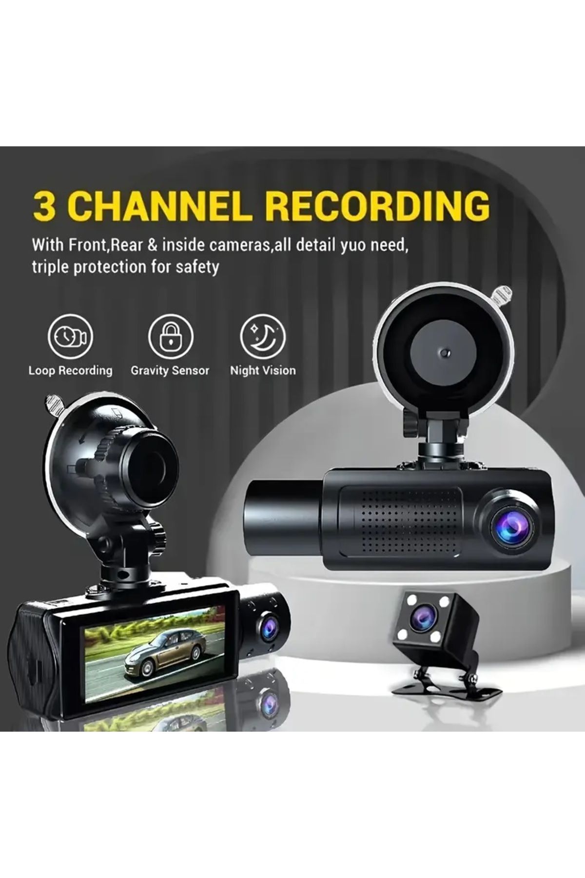 Baideluo-Full HD1080P Car Dash Camera,Night Vision,Front,R&In View,Recording&Real Time Display with Mount 3
