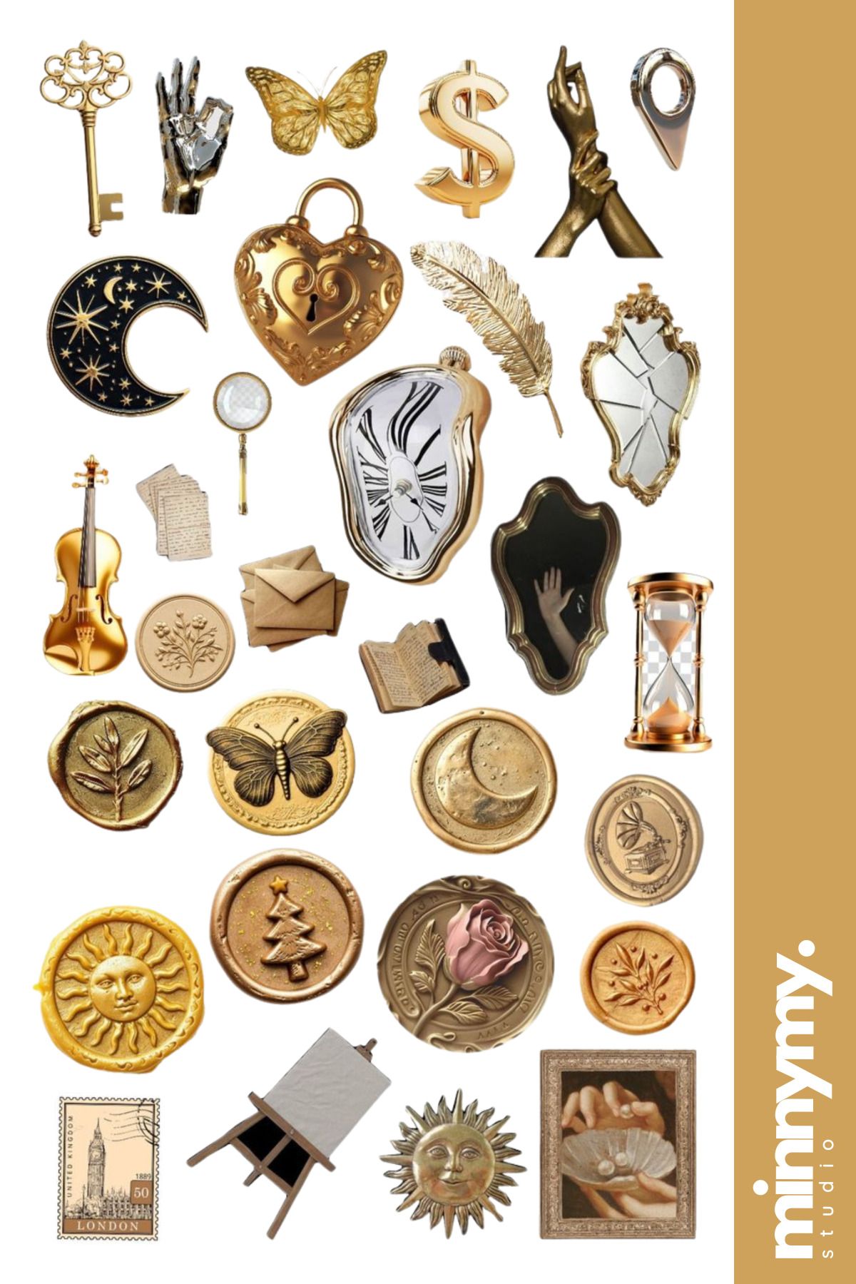 Minnymy Golden Vintage Retro Sticker, Çıkartma, Ajanda, Günlük, Planlayıcı, Bullet Journal ,Scrapbook