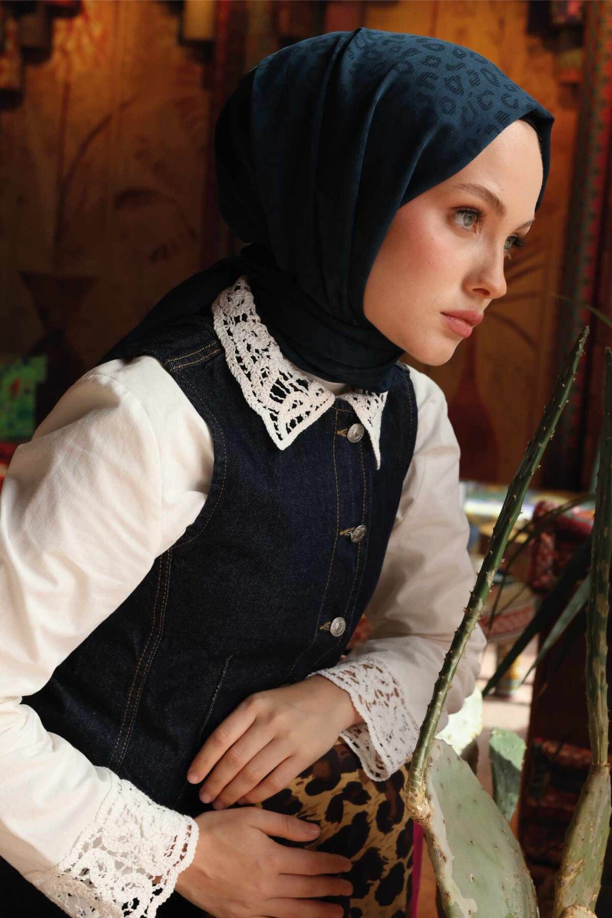wafira leopar desenli şal