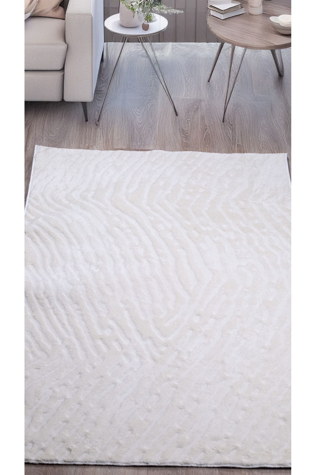 NARVEN HOME Krem Rölyef Kaymaz Tabanlı Kabartmalı Makinada Yıkanabilir Jel Halı Kilim Yolluk