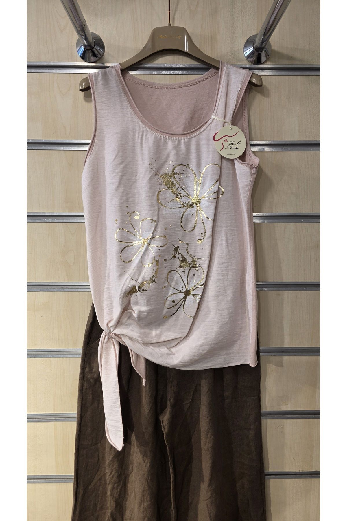 Park Moda İtalyan Bluz Sıfır Kol Bağlamalı Çiçek Desen
