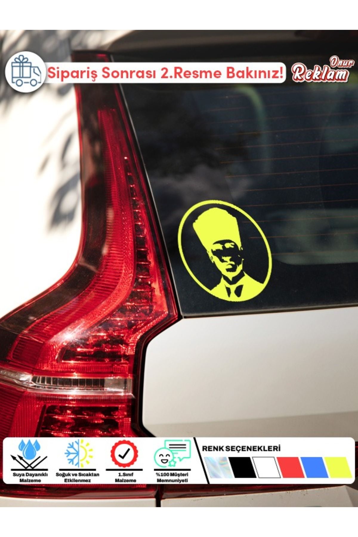 Onur Reklam Atatürk Siluetli Araç Sticker – Suya Dayanıklı 15x22 cm Vinil Etiket
