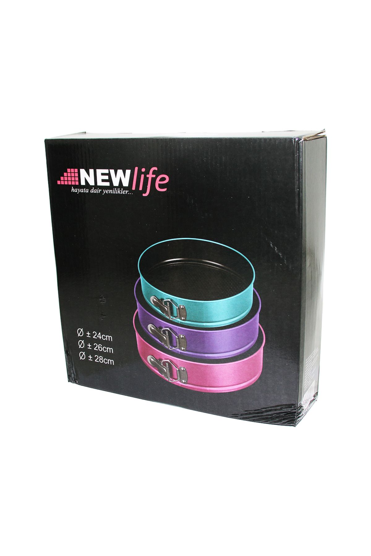 Mena Rise BlackShop 3 PARÇA YUVARLAK - RENKLİ KELEPÇELİ METAL KEK KALIP 24-26-28CM 1064272