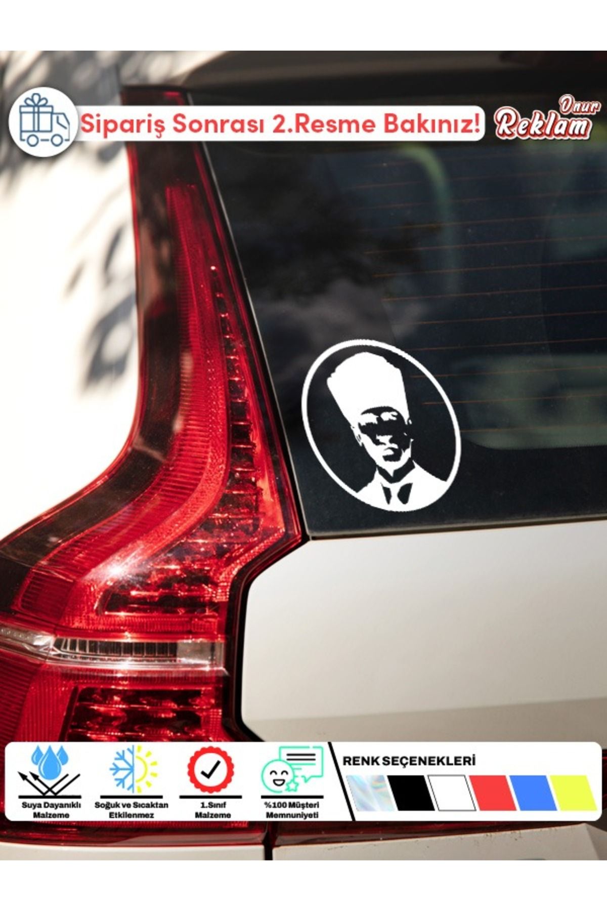 Onur Reklam Atatürk Siluetli Araç Sticker – Suya Dayanıklı 15x22 cm Vinil Etiket