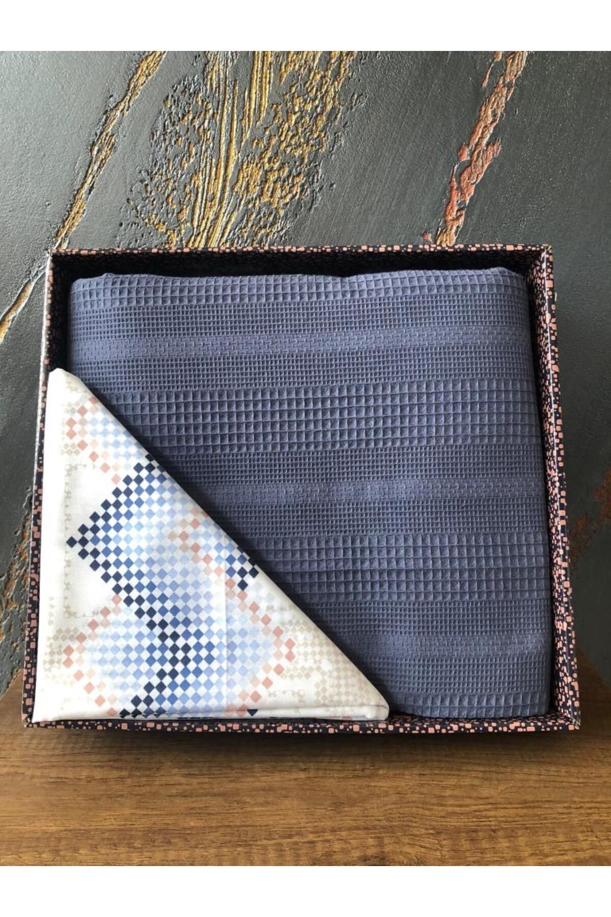 Çeyiz Diyarı-Dowry Land Honeycomb Double Cotton Pique Set Navy Blue 1