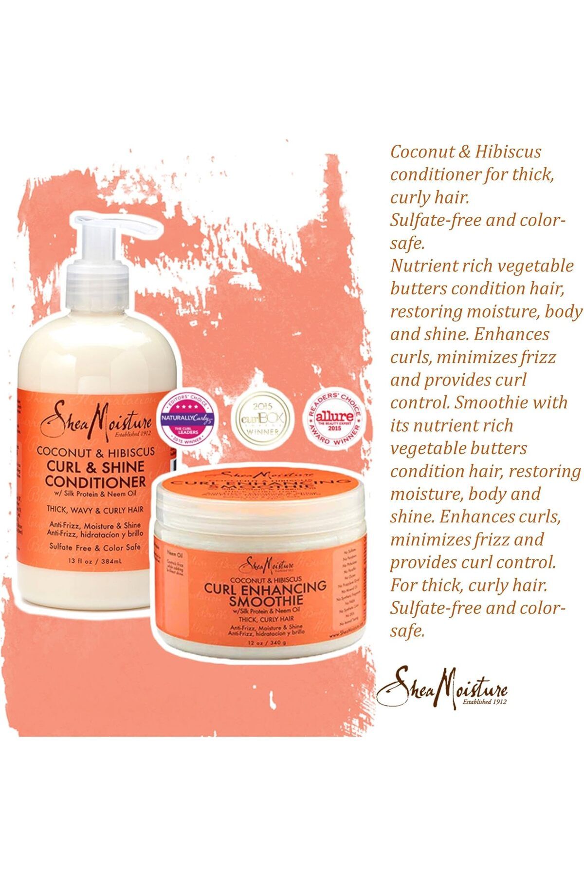 Shea Moisture-Coconut and Hibiscus Combination Pack - 13 oz Curl & Shine Conditioner & 12 oz Curl En 9