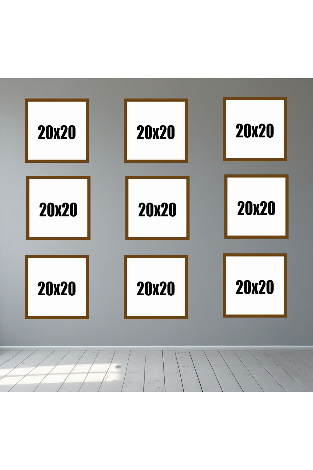Tooall 20x20 Kahverengi Boş Çerçeve Seti – 6’lı & 9’lu Kare Duvar Dekor Çerçevesi