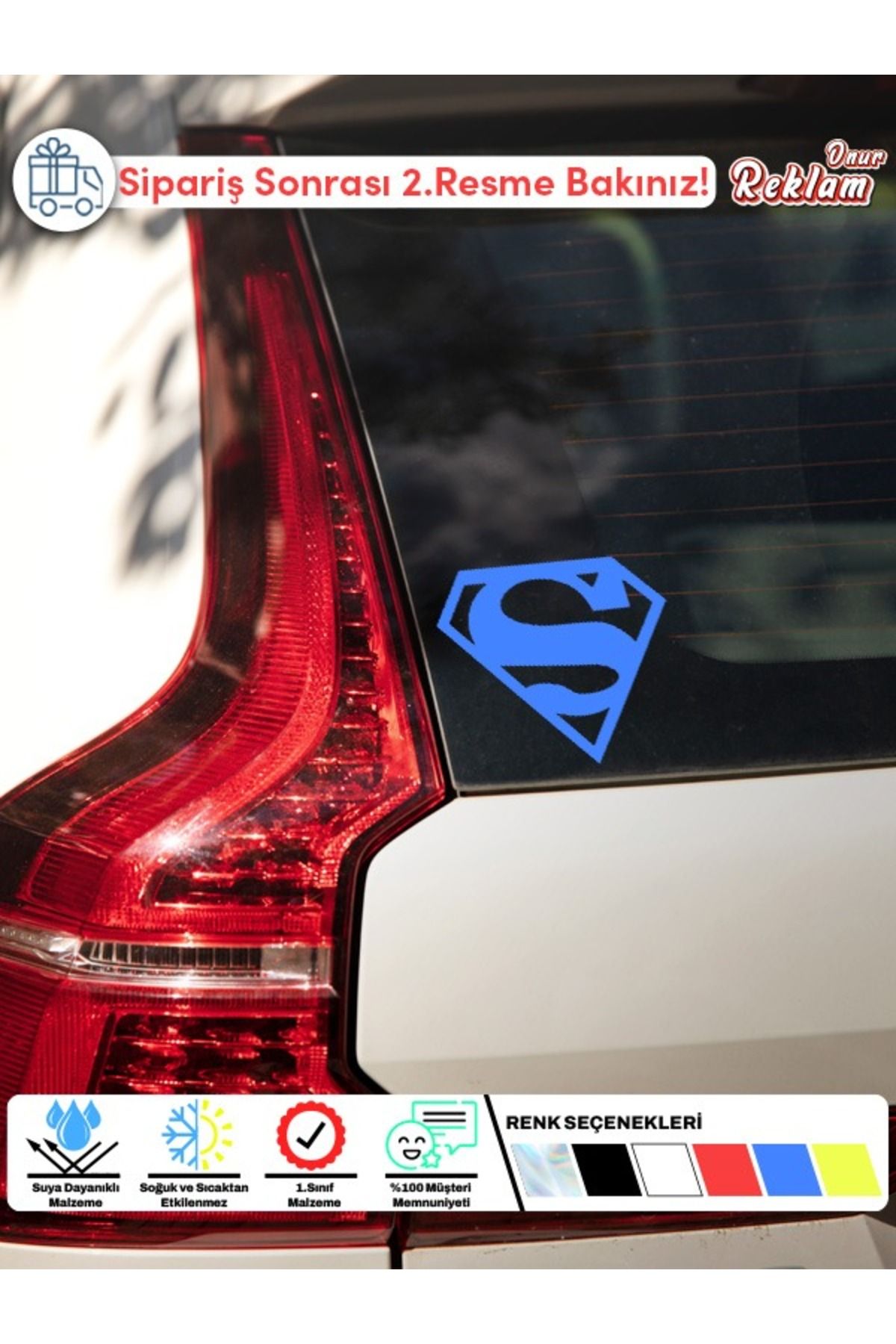 Onur Reklam Superman Logolu Araç Sticker – 15x22 cm Suya Dayanıklı Etiket