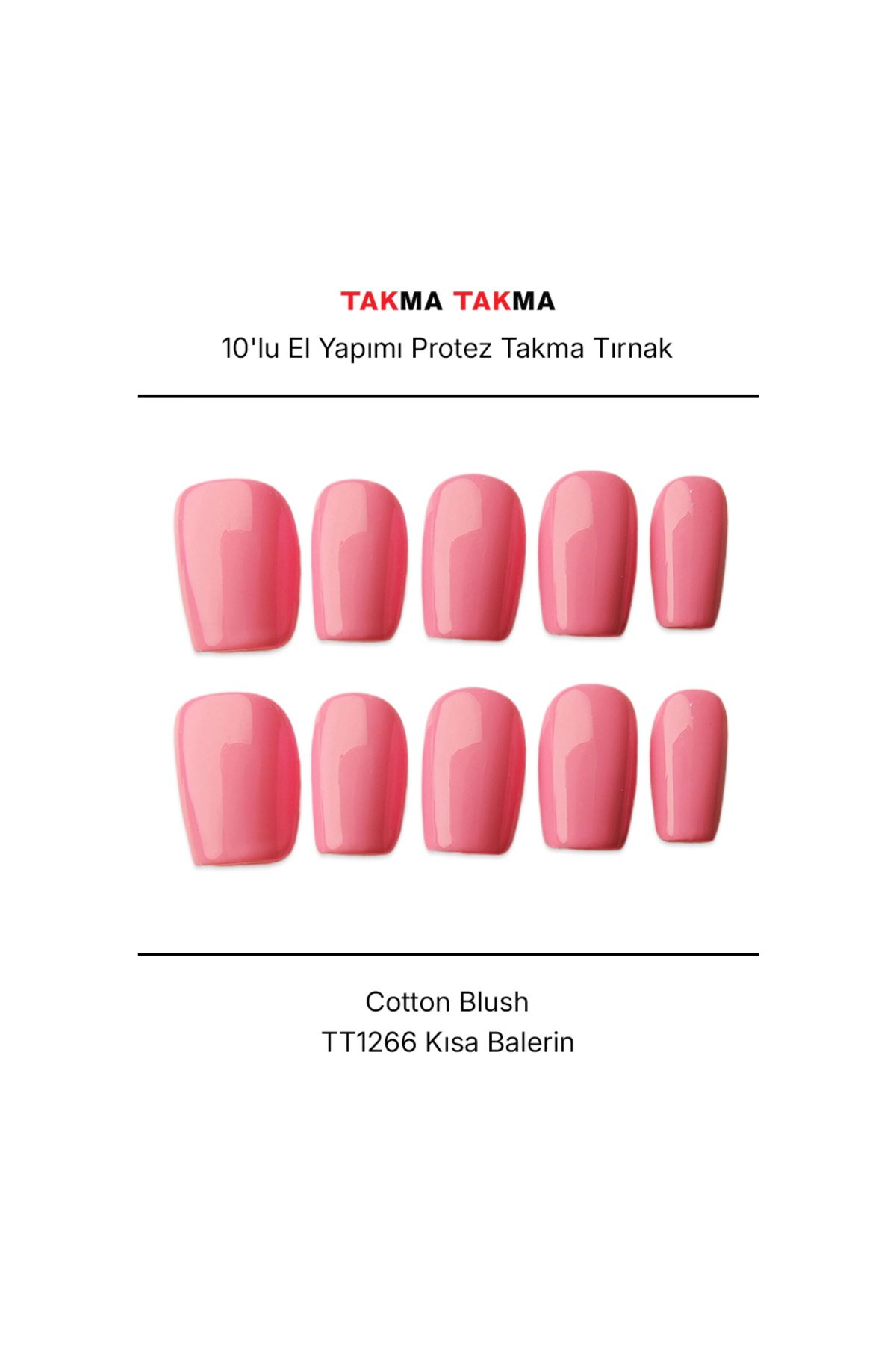 Takma Takma Tekrar Kullanılabilir El Yapımı Protez Takma Tırnak TT1266 - Cotton Blush - 10'lu XS-Pembe