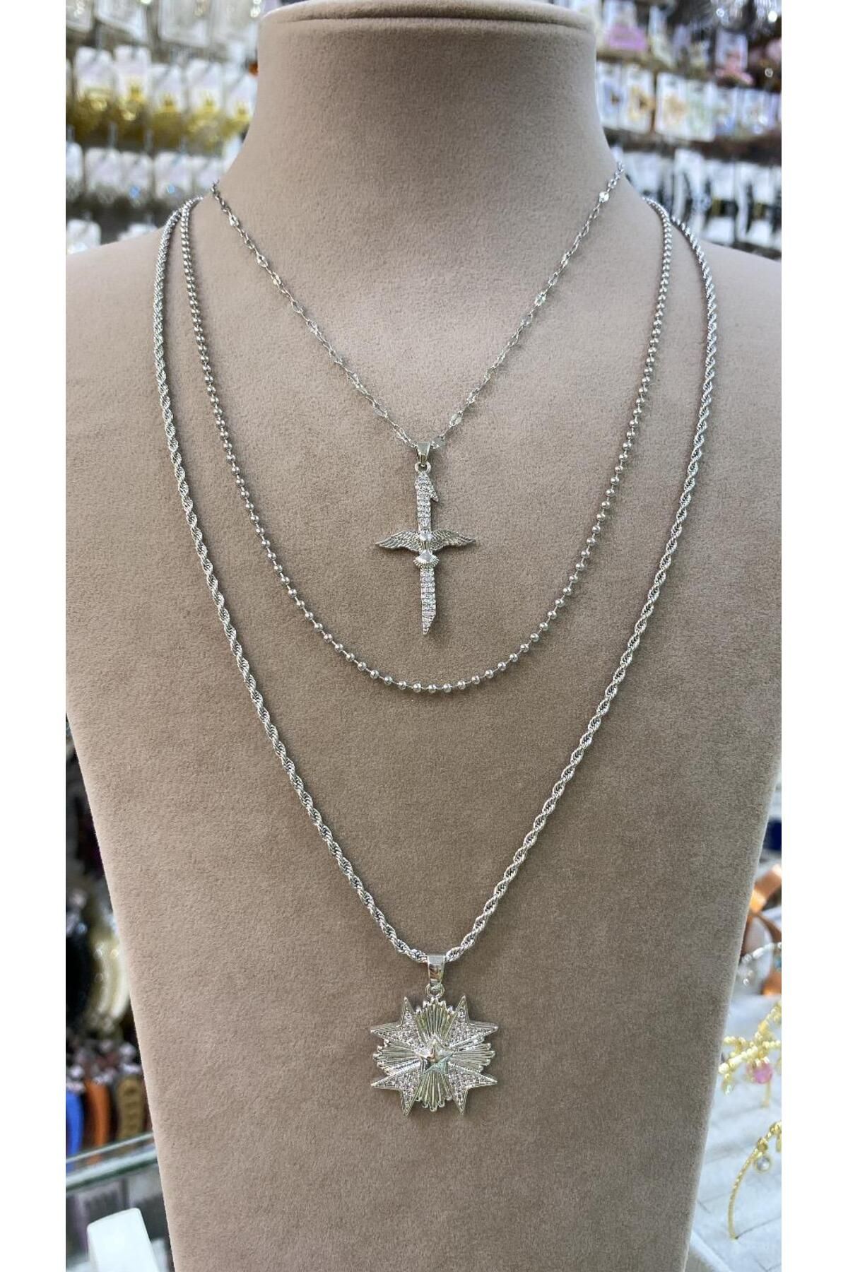 Azra Accessories Kadın Çelik Çoklu Kolye
