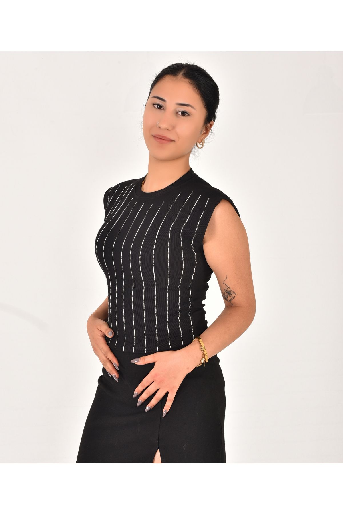 Pollux Kadın Sıfır Kol Taşlı Bluz