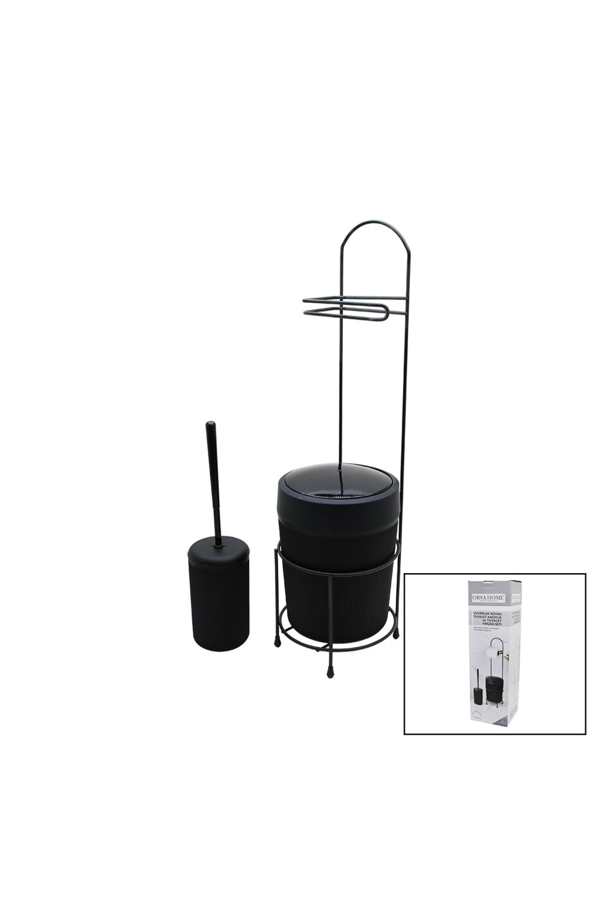 Mena Rise TuonShop SİYAH METAL YUVARLAK KOVALI WC KAĞITLIK WC FIRÇA SET 1122991