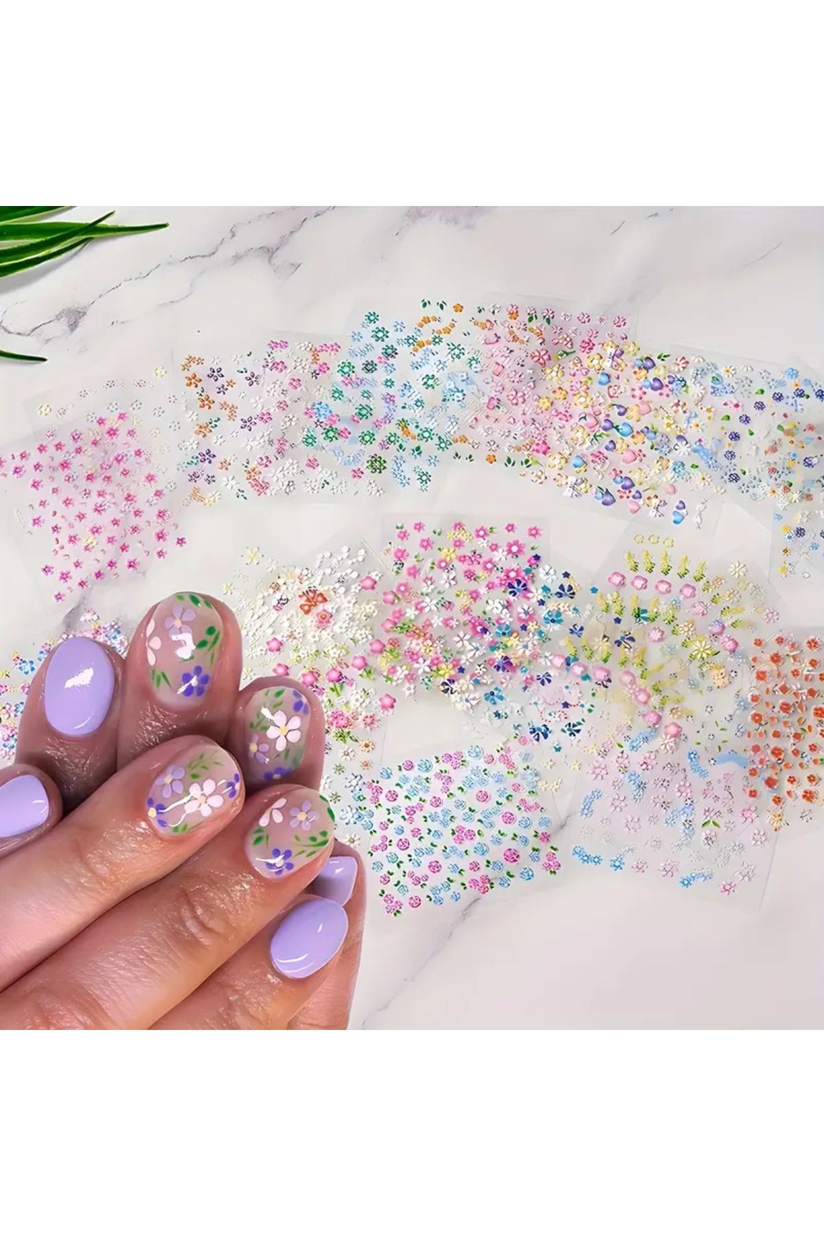 LRS STORE 10 Sayfa 505+ Adet Tırnak Sticker Protez Tırnak Kalıcı Oje Süsleme, Nail Art Sticker
