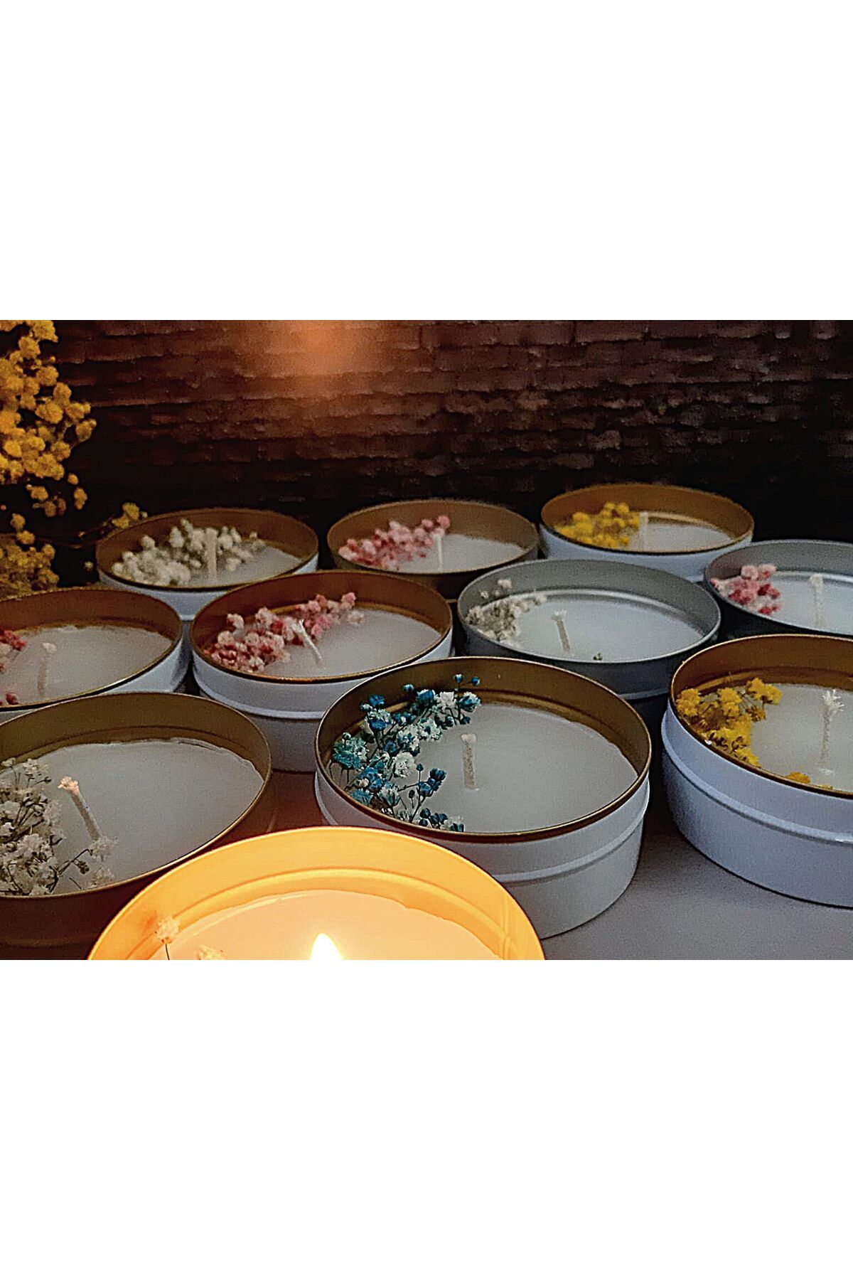 MoreAndMoreCandles Kişiye Özel Cipso Çiçek Soya Mum - Düğün, Nikah, Söz, Nişan, Doğum Günü, Bebek Hediye (10 ADET)