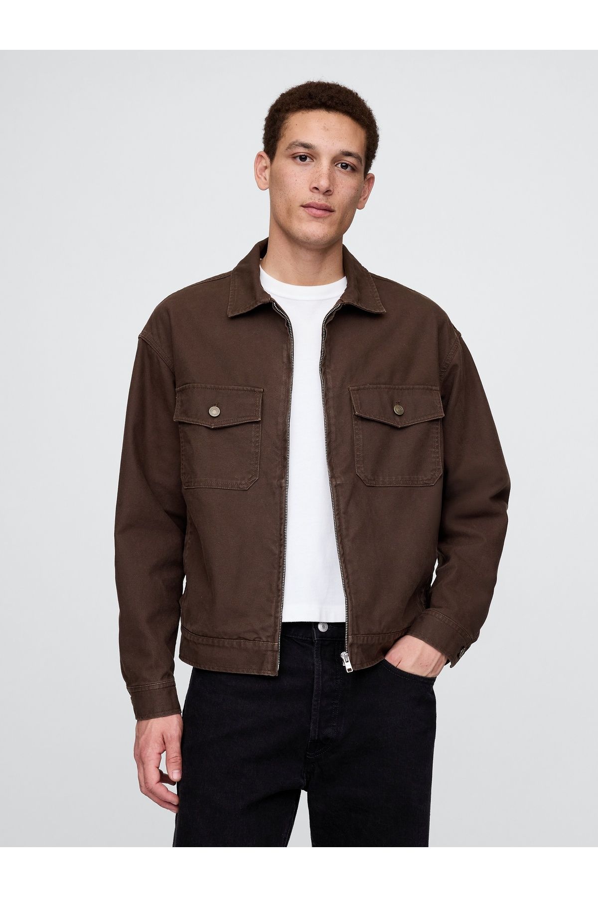 GAP Erkek Kahverengi Kanvas Utility Ceket