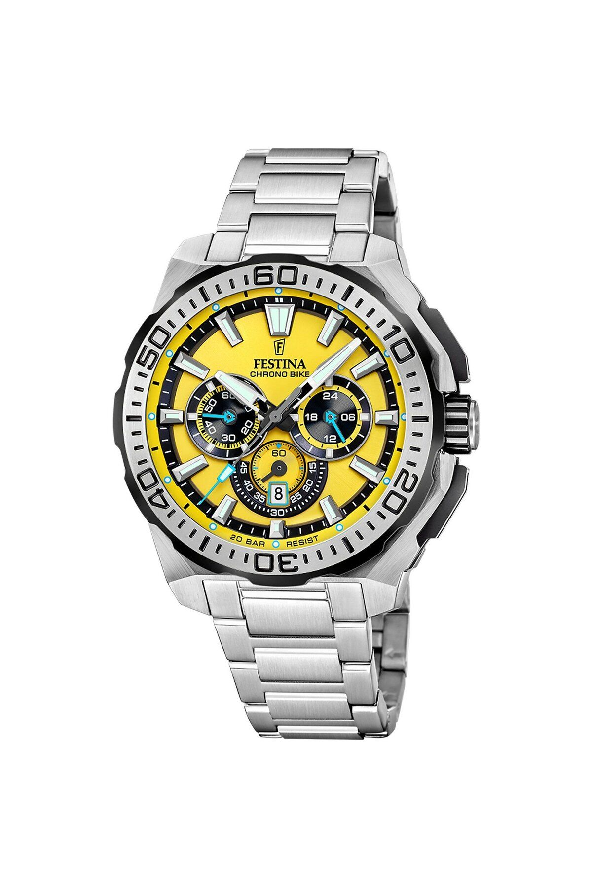 FESTİNA Festina F20724/4 Chrono Bike Quartz Çelik Gri Sarı Kadran 20 ATM 46 mm Erkek Kol Saati