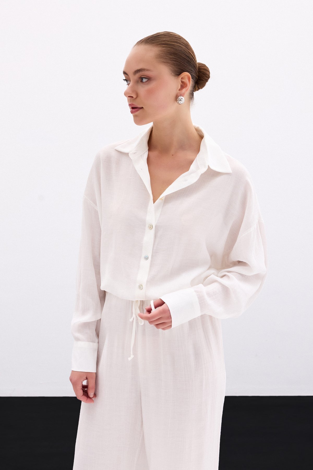 Sateen-Casual πουκάμισο - Εκρού 5