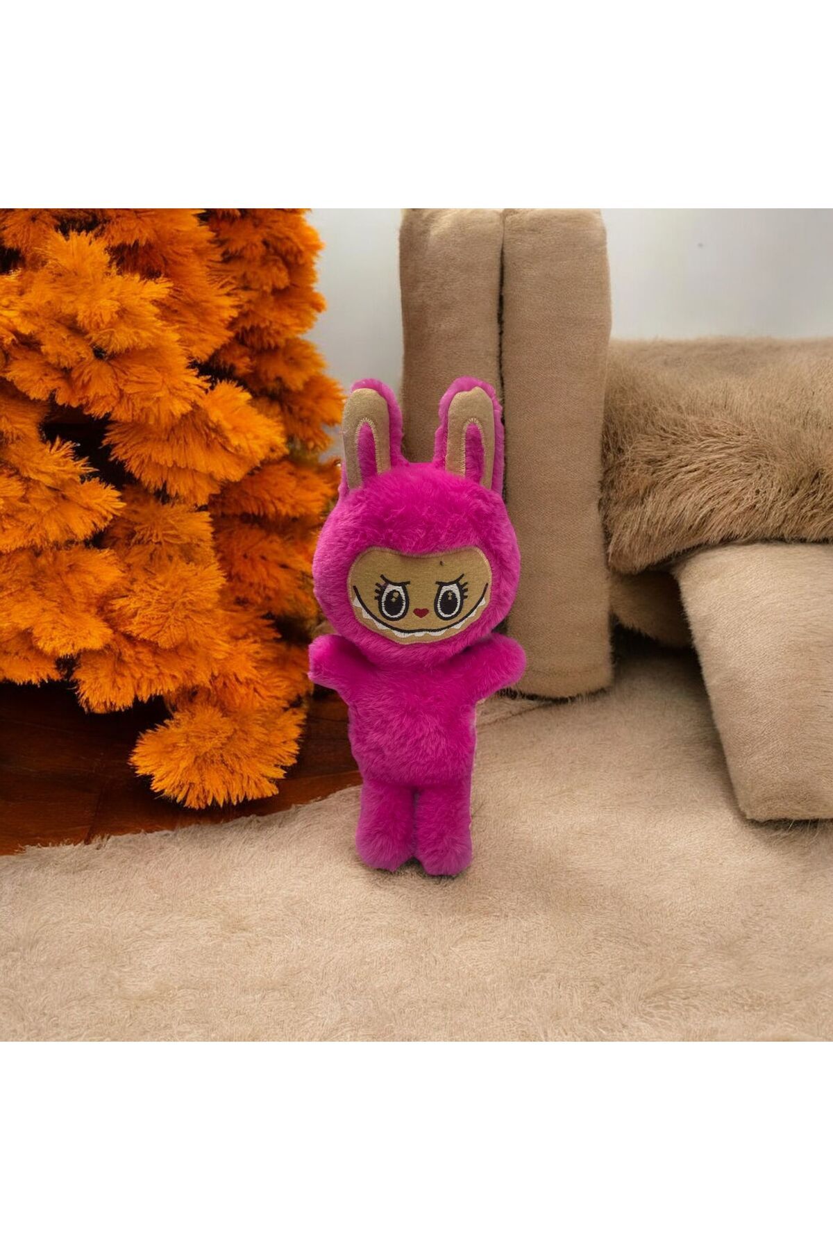 keyfimshop Mini Pembe Tavşan Kostümlü Labubu Peluş Oyuncak