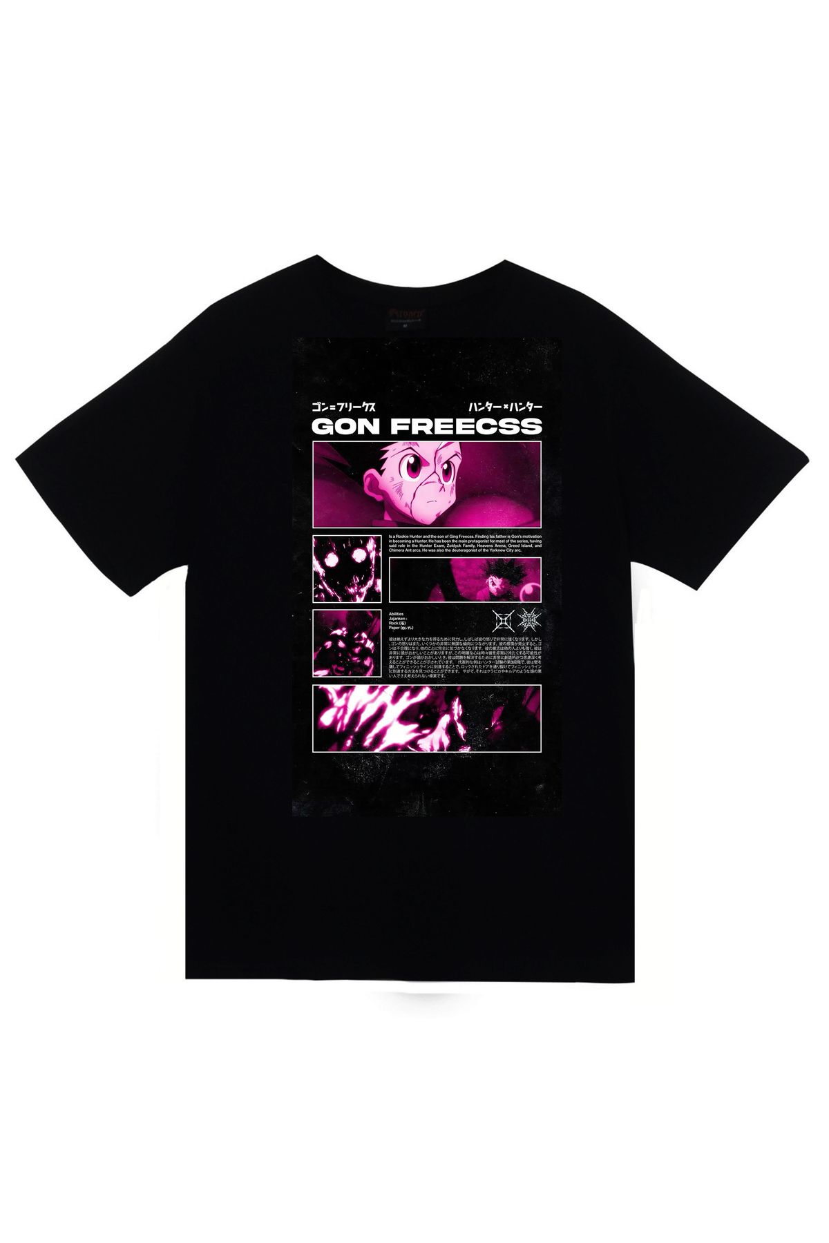 fame-stoned Hunter x Hunter Anime Baskılı Unisex %100 Pamuk Siyah T-shirt