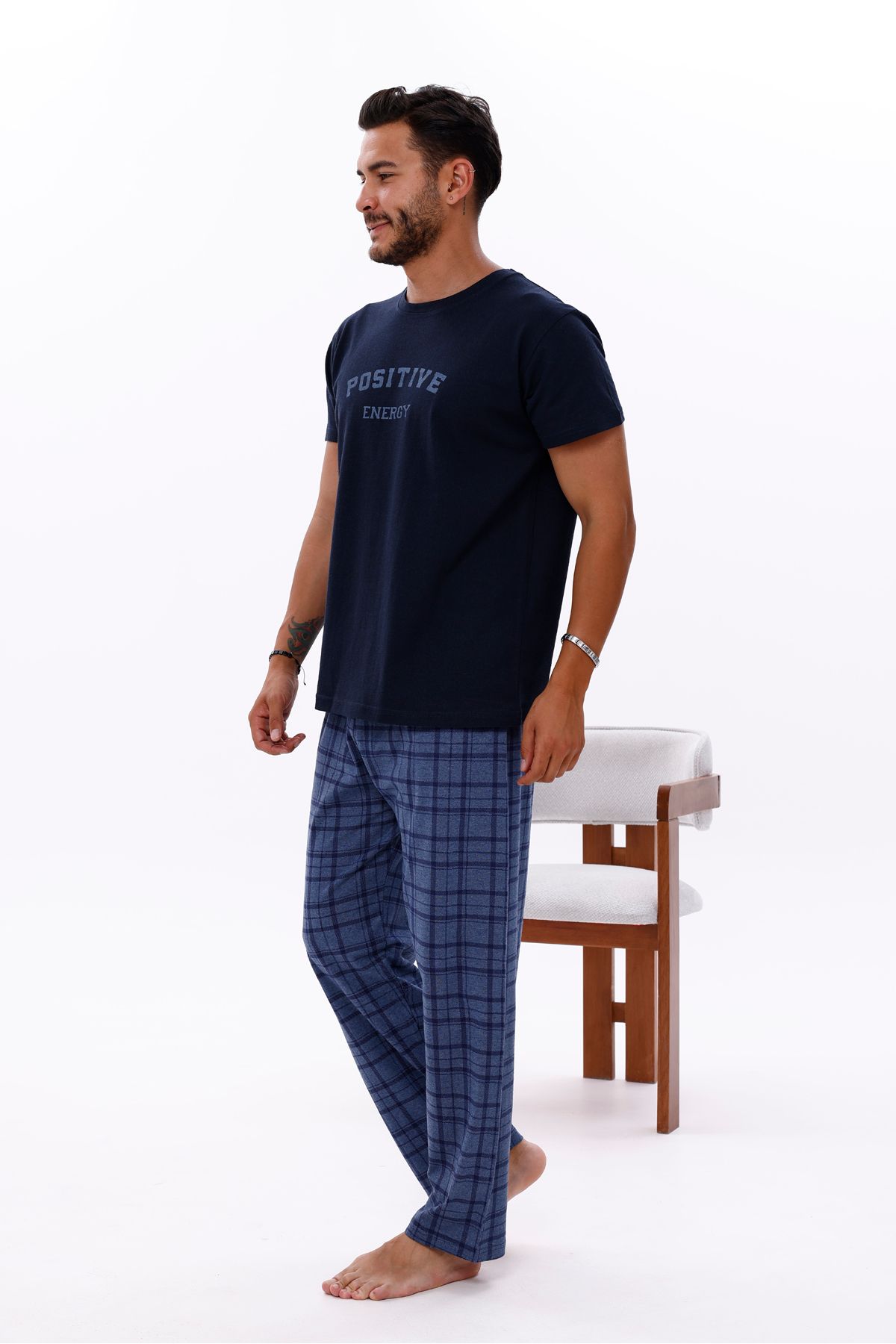 Pijamasoft Erkek Cepli Ekose Baskılı Kısa Kollu Yazlık Pijama Takımı