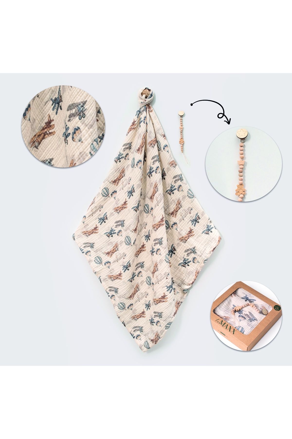 MİLAYS LİFE HOME COLLECTİON 3 KAT MÜSLİN BATTANİYE EMZİK TUTACAĞI KUTULU SET