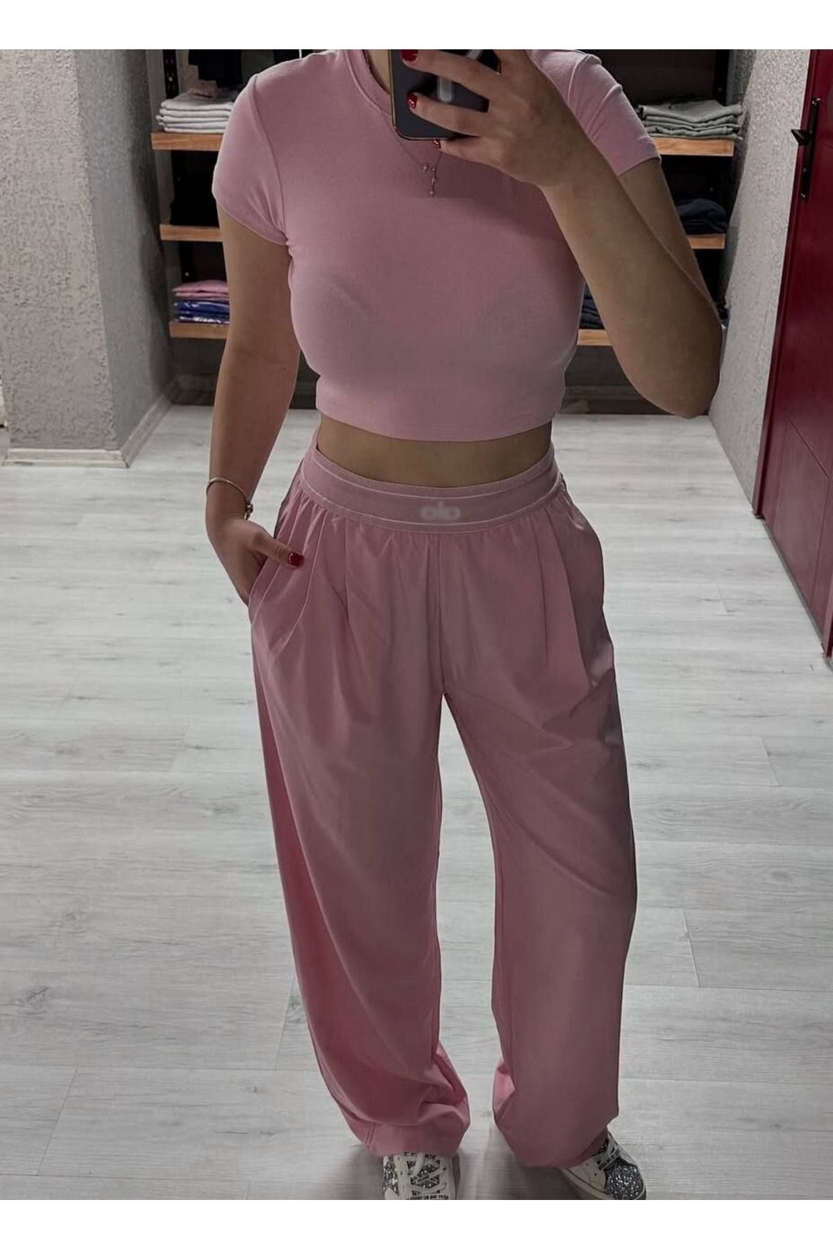 Butik Pembe Regular Rahat Kalıp Jogger Pantolon