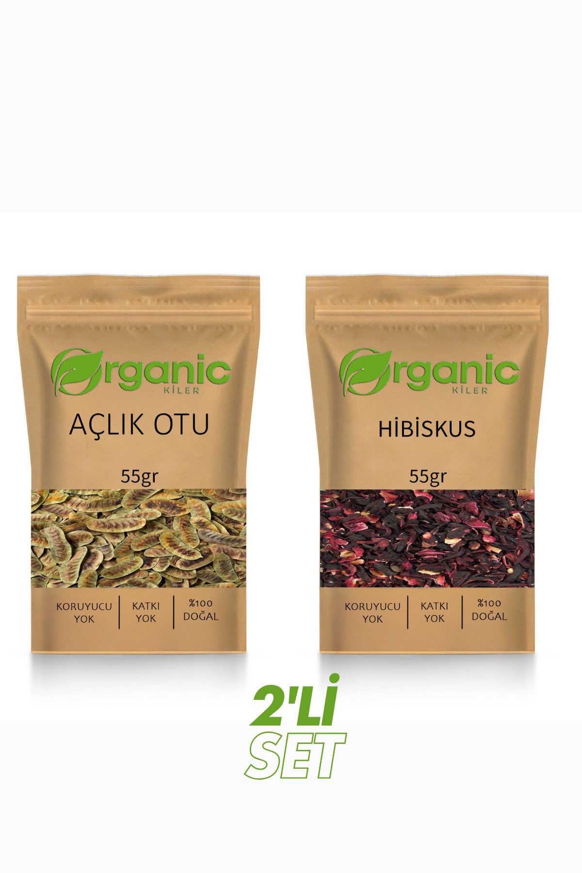 Organic Kiler Açlık Otu 55g + Hibiskus 55g Doğal Bitki Çayı İkili Set