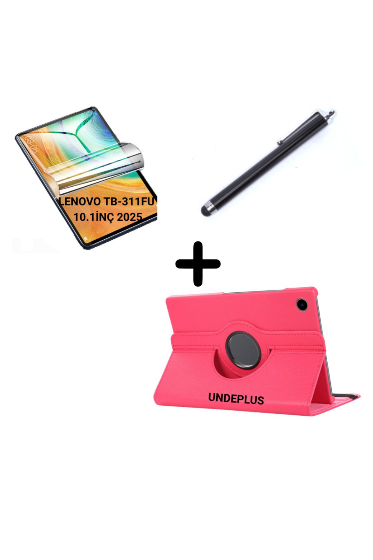 UnDePlus Lenovo Tab TB311FU 10.1inç Kılıf Dönen Tablet Kilifi Ekran Koruyucu+Kalem