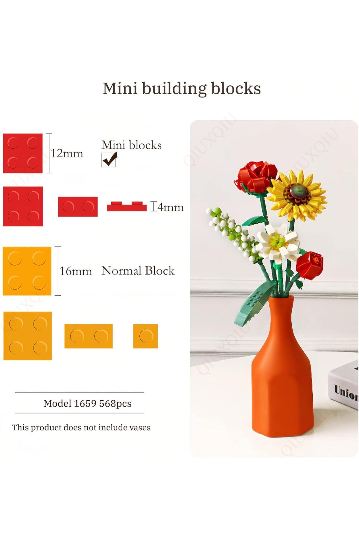scntoys Yetişkinler İçin Dekoratif Çiçek Buketi Yapım Seti Legosu 568 Parça Papatya-Gül Ayçiçeği