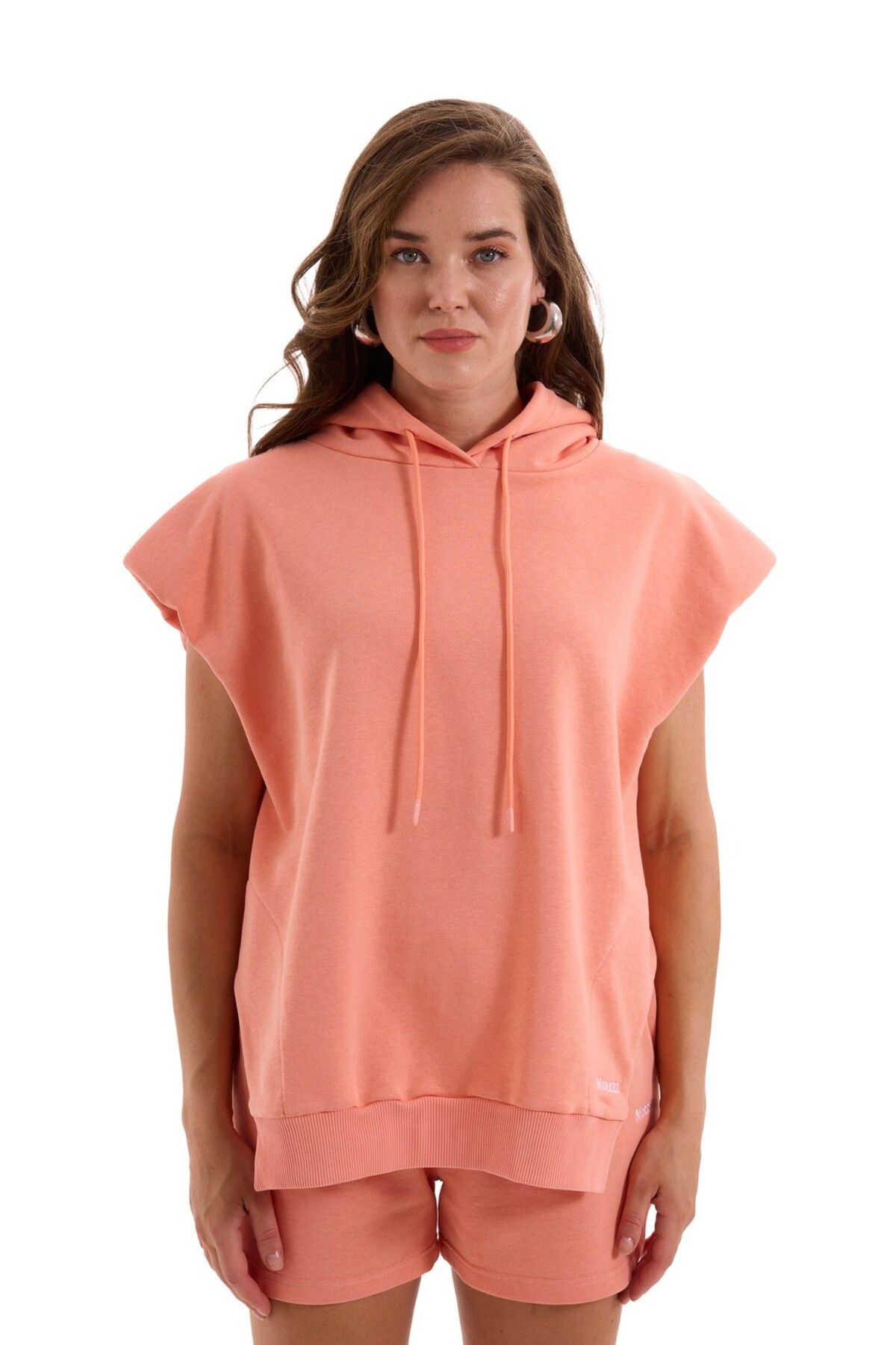 MORREZ Şeftali Pembesi Vatkalı Kısa Kollu Sweatshirt