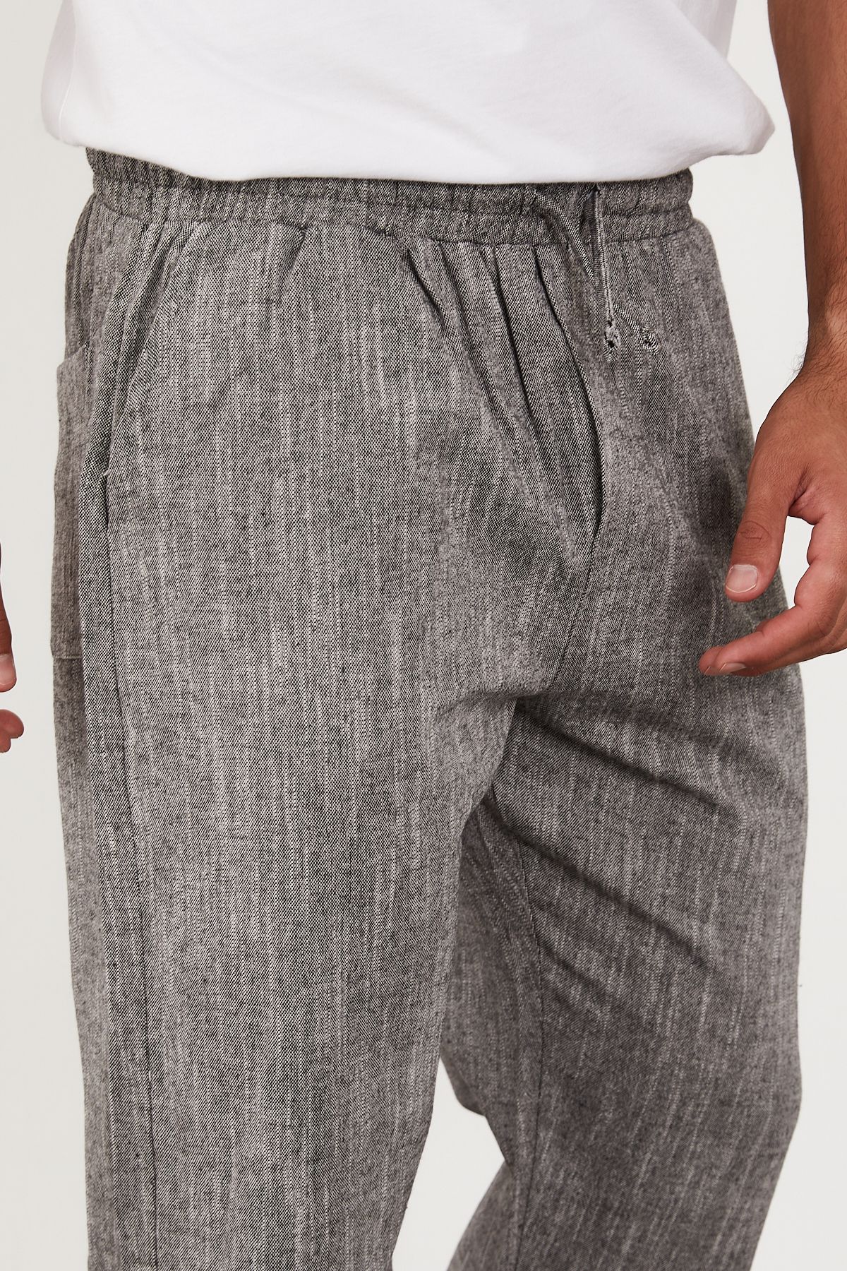FRANKNESS JNS-Men's Linen Trousers Elastic Waist Baggy Relaxed Fit 5