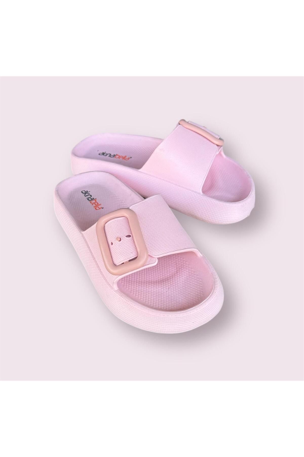 AkınalBella kadın pudra ultrasoft yumuşak taban tek toka plaj havuz günlük terlik