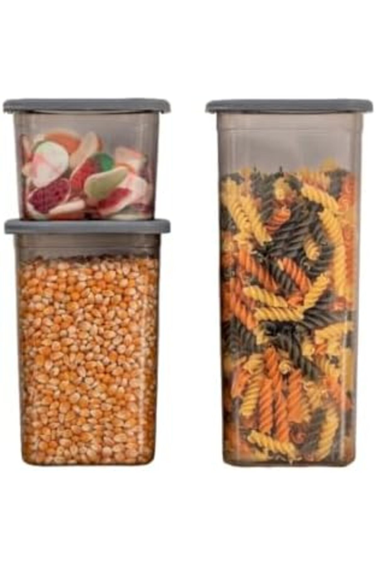 AC BOX-Set of 3 Square Food Storage Containers with Leakproof Lid 650ml - 1300ml - 1900ml Anthracite Ac Box 8619 3
