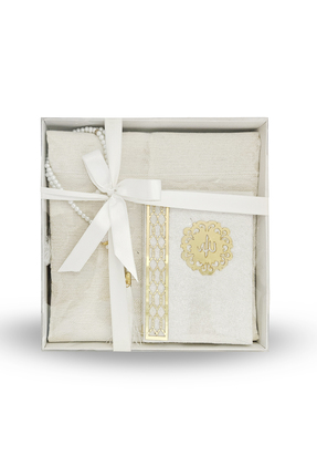 Yeşilipek Özel Kutuda Kadife Kaplı Yasin Kitabı Tesbih Seccade Seti - Krem