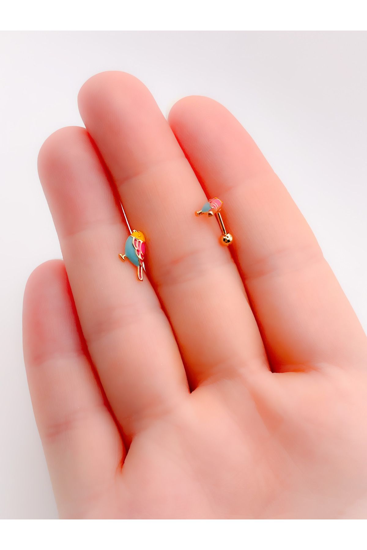 Trinos Cerrrahi Çelik Piercing ( Pirsing ) Mineli Kuş Figürlü Tragus Helix Piercing (1adet)
