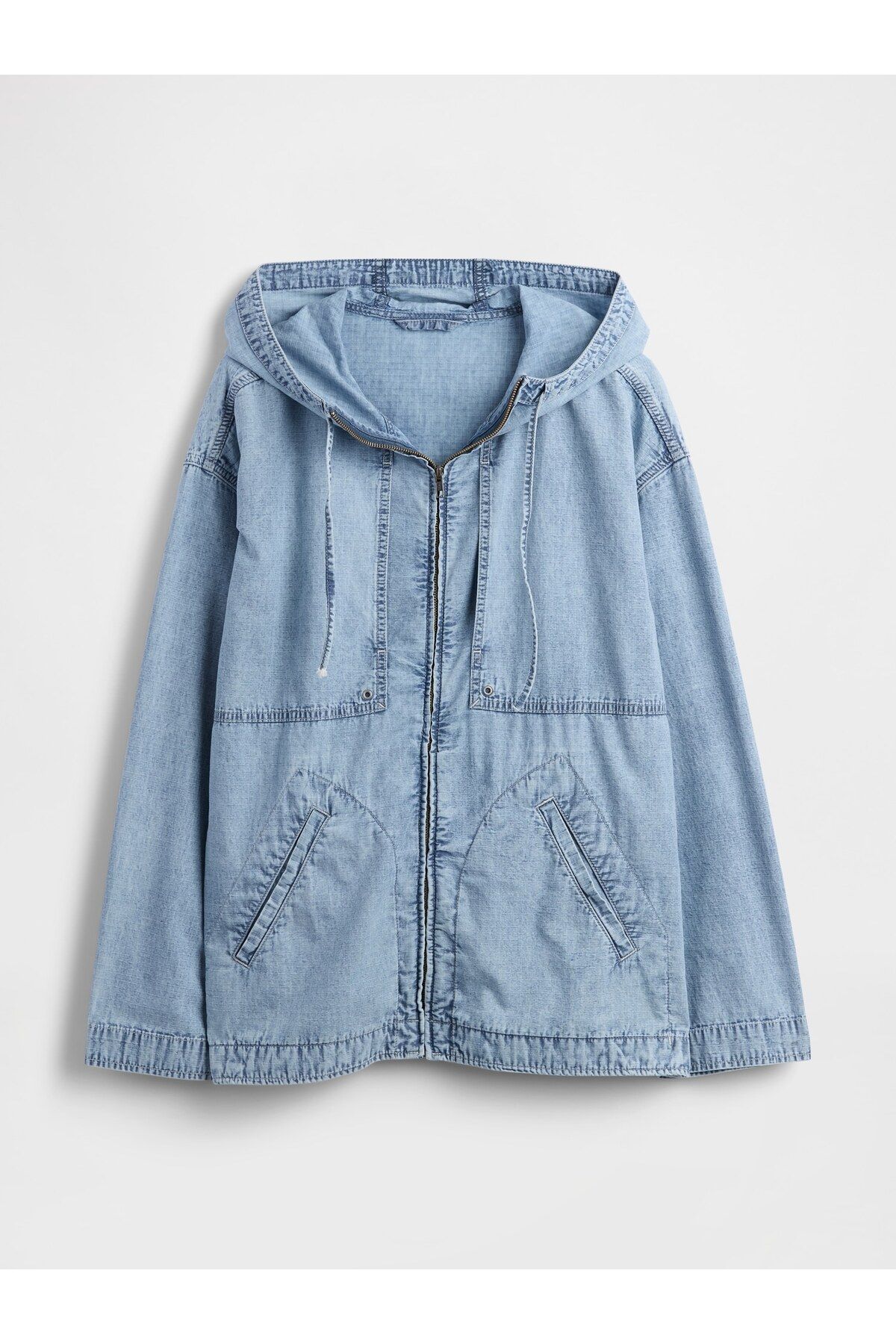 GAP Erkek Mavi Denim Ripstop Oversize Fermuarlı Ceket