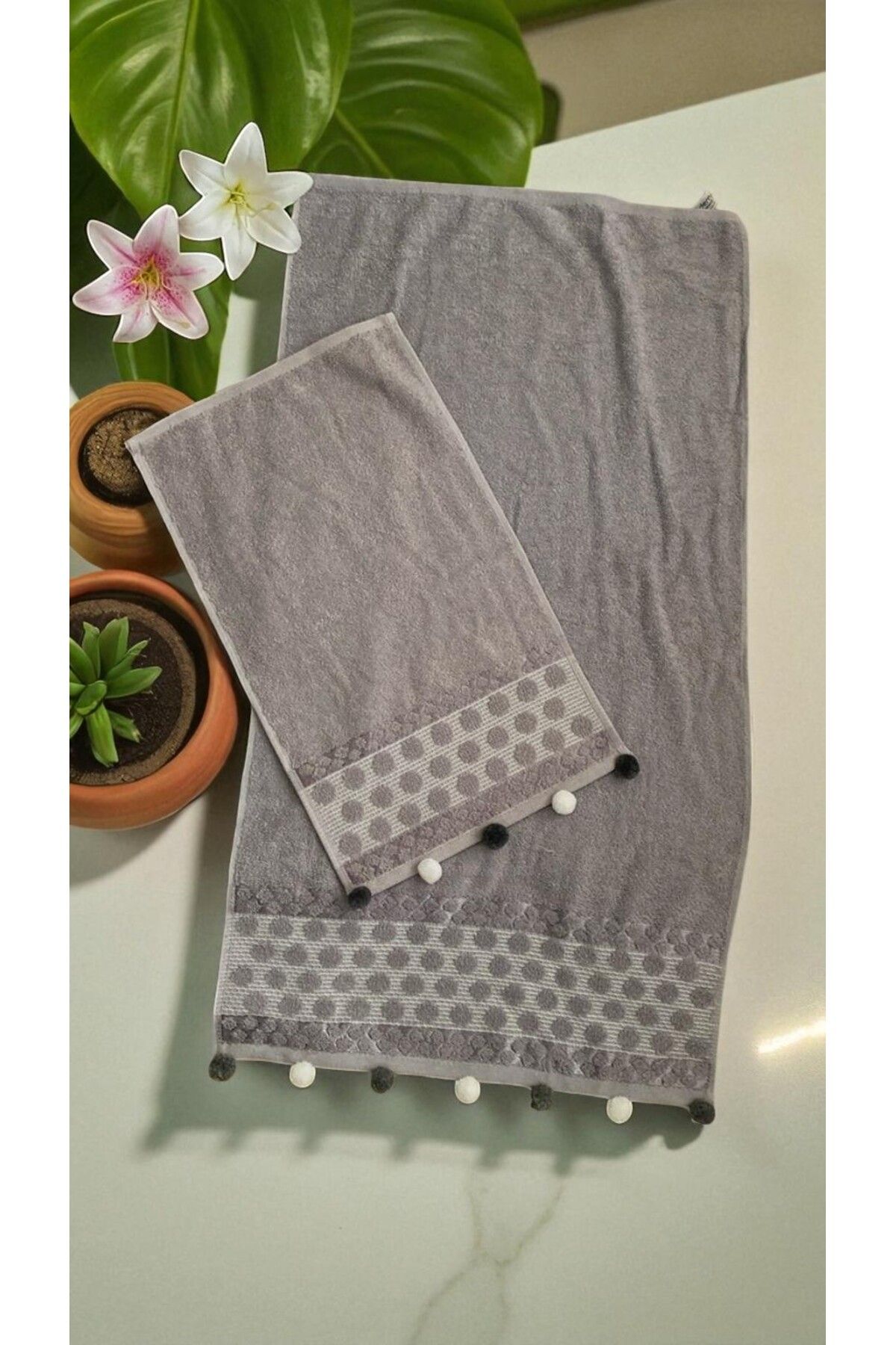 MİLAYS LİFE HOME COLLECTİON ANALI KIZLI POMPONLU 2 Lİ HAVLU SET