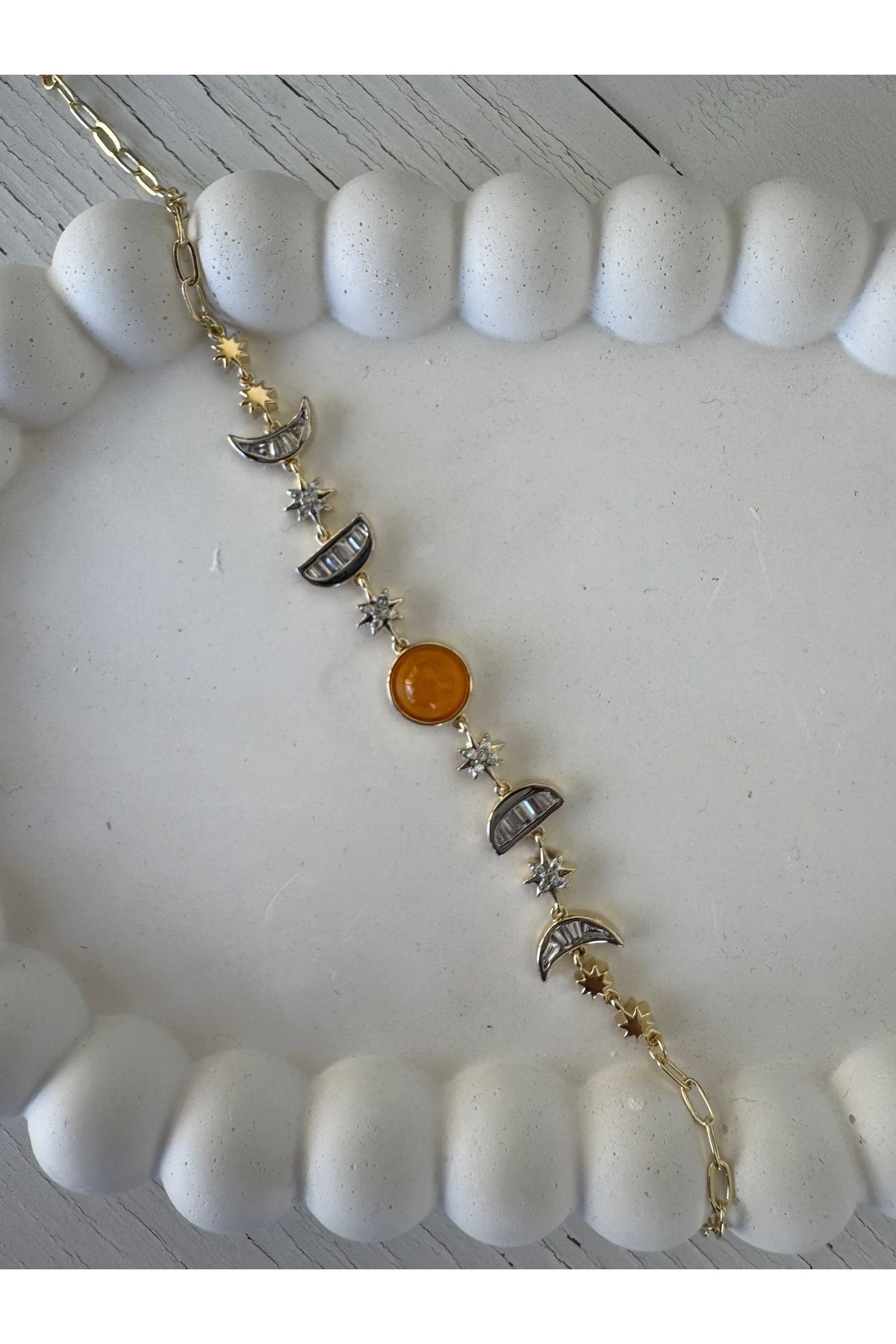 Gilia Jewelry Yıldız İşlemeli Sarı Taşlı Bileklik