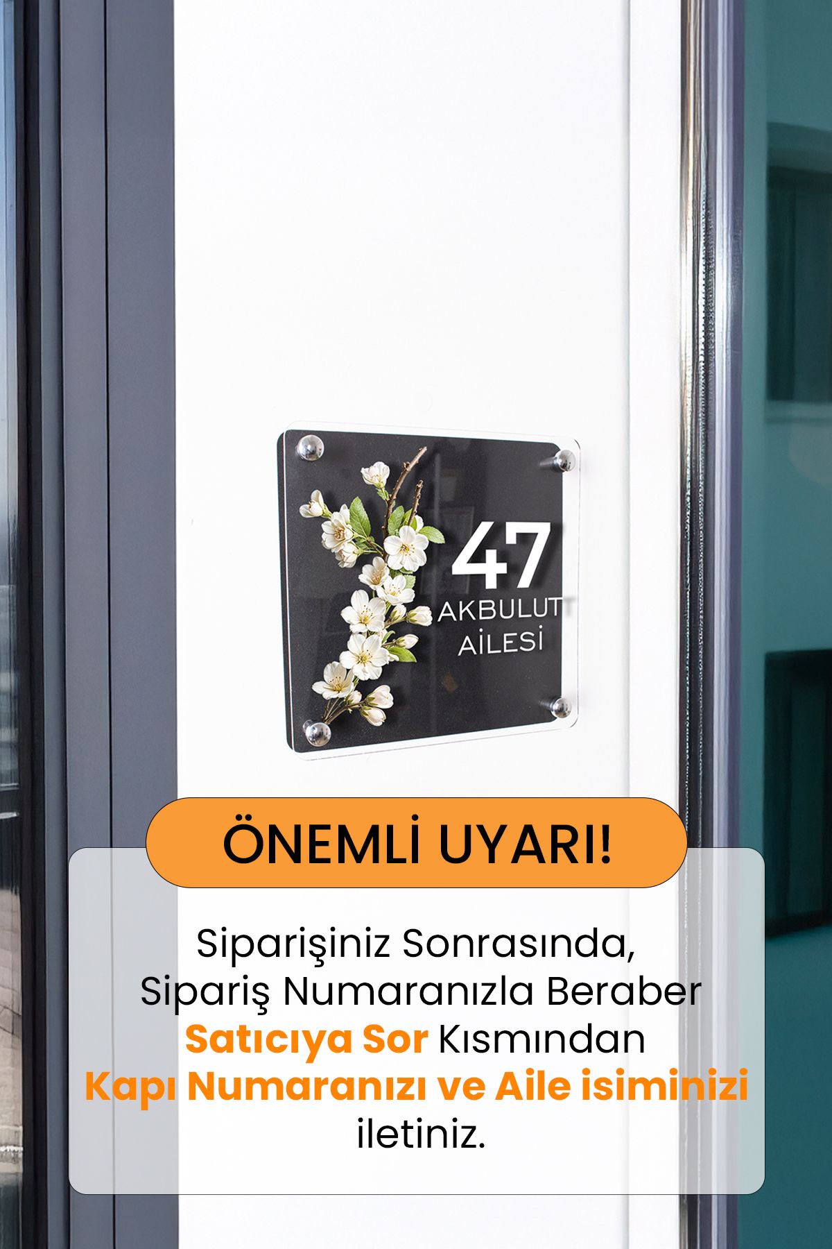 Morimora Kişiye Özel Beyaz Çiçek Dallı Kapı İsimliği